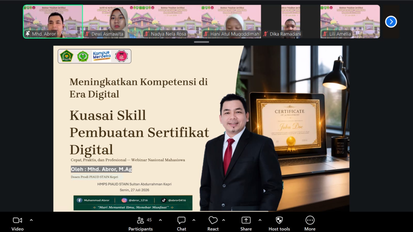 DARI MATERI HINGGA PRAKTIK, HMPS PIAUD DORONG PESERTA KUASAI PEMBUATAN SERTIFIKAT DIGITAL