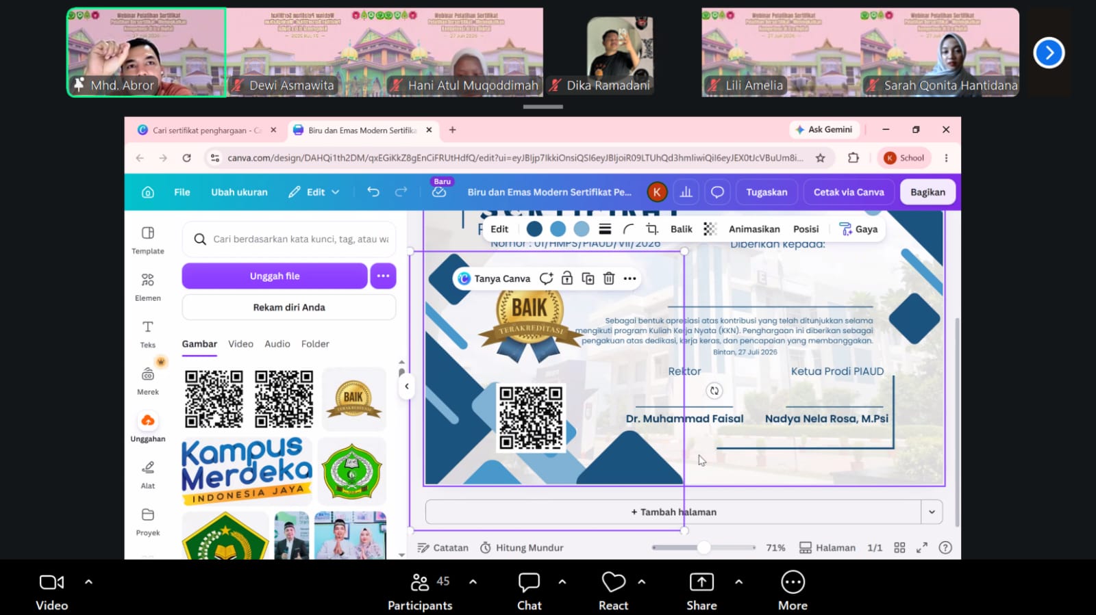 DARI MATERI HINGGA PRAKTIK, HMPS PIAUD DORONG PESERTA KUASAI PEMBUATAN SERTIFIKAT DIGITAL